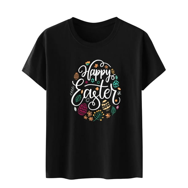 Tops con estampado de Pascua de manga corta con cuello redondo para mujer Fridja bn4233