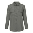 thumbnail image 2 of Women Casual Solid Long Sleeve Turn Down Collar Pockets Button Front Shirt Tops, 2 of 5