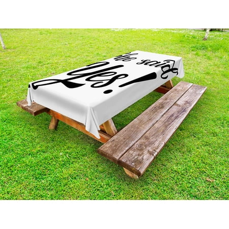 

Engagement Party Outdoor Tablecloth She Said Yes Quote in Bold Hand Written Sketchy Image Celebration Decorative Washable Fabric Picnic Table Cloth 58 X 84 Inches Black and White by Ambesonne