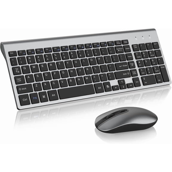 Wireless Keyboard and Mouse Combo, Cimetech Quiet Keyboard and Adjustable DPI Mouse Set, 2.4GHz USB Ultra Slim Silent Computer Keyboard and Mouse for Laptop, PC, Notebook, Desktop-Gray