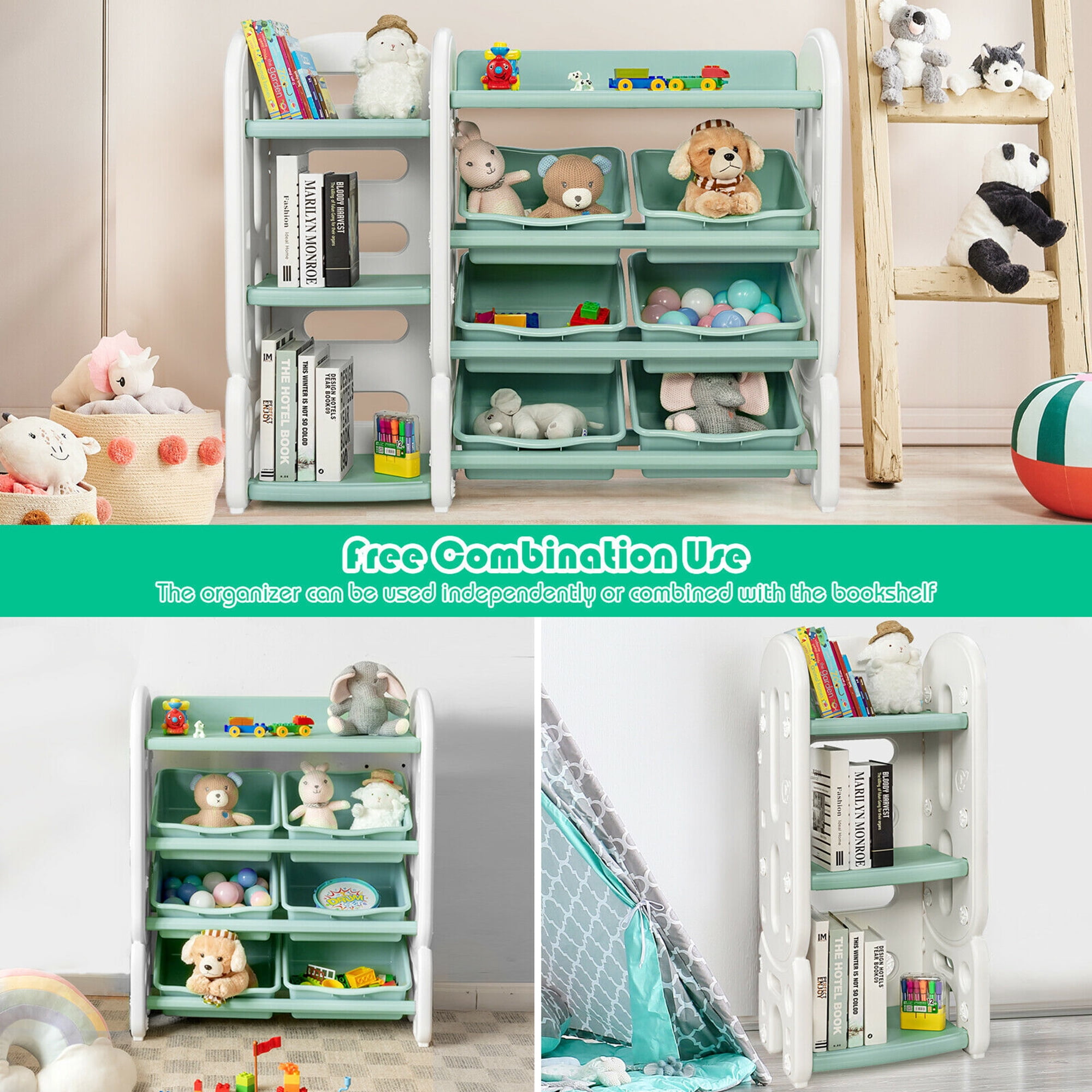 Gymax Bedroom Playroom Kids Toy Storage Organizer w/ Bins & Multi-Layer Shelf Green