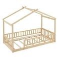 thumbnail image 4 of Harper & Bright Designs Twin Size Wood Floor Bed Frame, Twin House-Shaped Bed Daybed with Fence for Kids Teens Girls Boys, Natural, 4 of 9