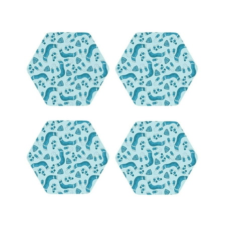 

Lukts Winter Warmth Blue Knitted Print Leather Drinks Coasters Set of 4 Suitable or Drinks Furniture Protection and Easy Clean up-Hexagon