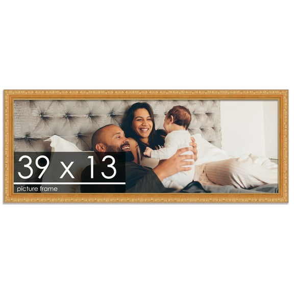 39x13 Gold Wood Picture Frame - UV Acrylic, Foam Board Backing, Hanging Hardware