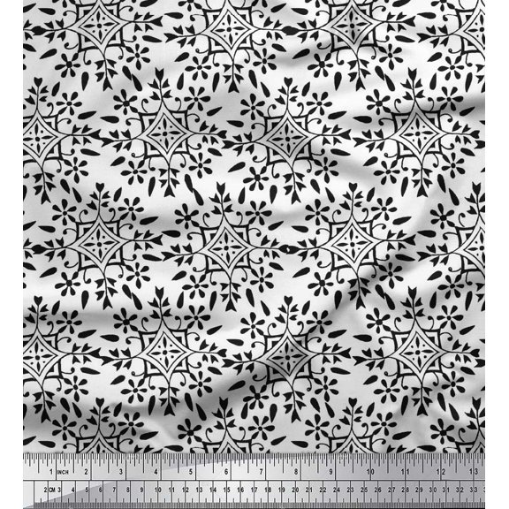 Soimoi Cotton Voile Fabric Floral Block Printed Craft Fabric by The Yard 42 Inch Wide