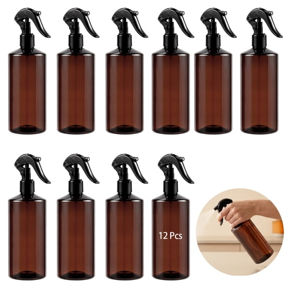 12 Pcs 16.9 oz Plastic Spray Bottles, Refillable Empty Amber Spray Bottles Bulk with Leakproof Trigger Sprayers for Cleaning Solutions, Essential Oils, Hair, Plants, Home Car Detailing
