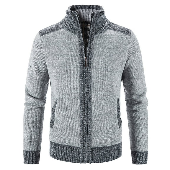 Inkach Men Sweater Coat Plus Velvet Loose Knit Sweater Printed Cardigan Casual