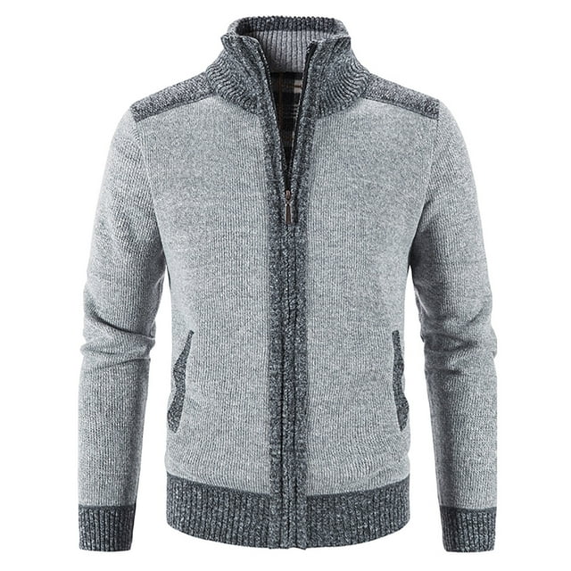 Leutsin Men's Sweater Coat Plus Velvet Loose Knit Sweater Printed Cardigan Casual