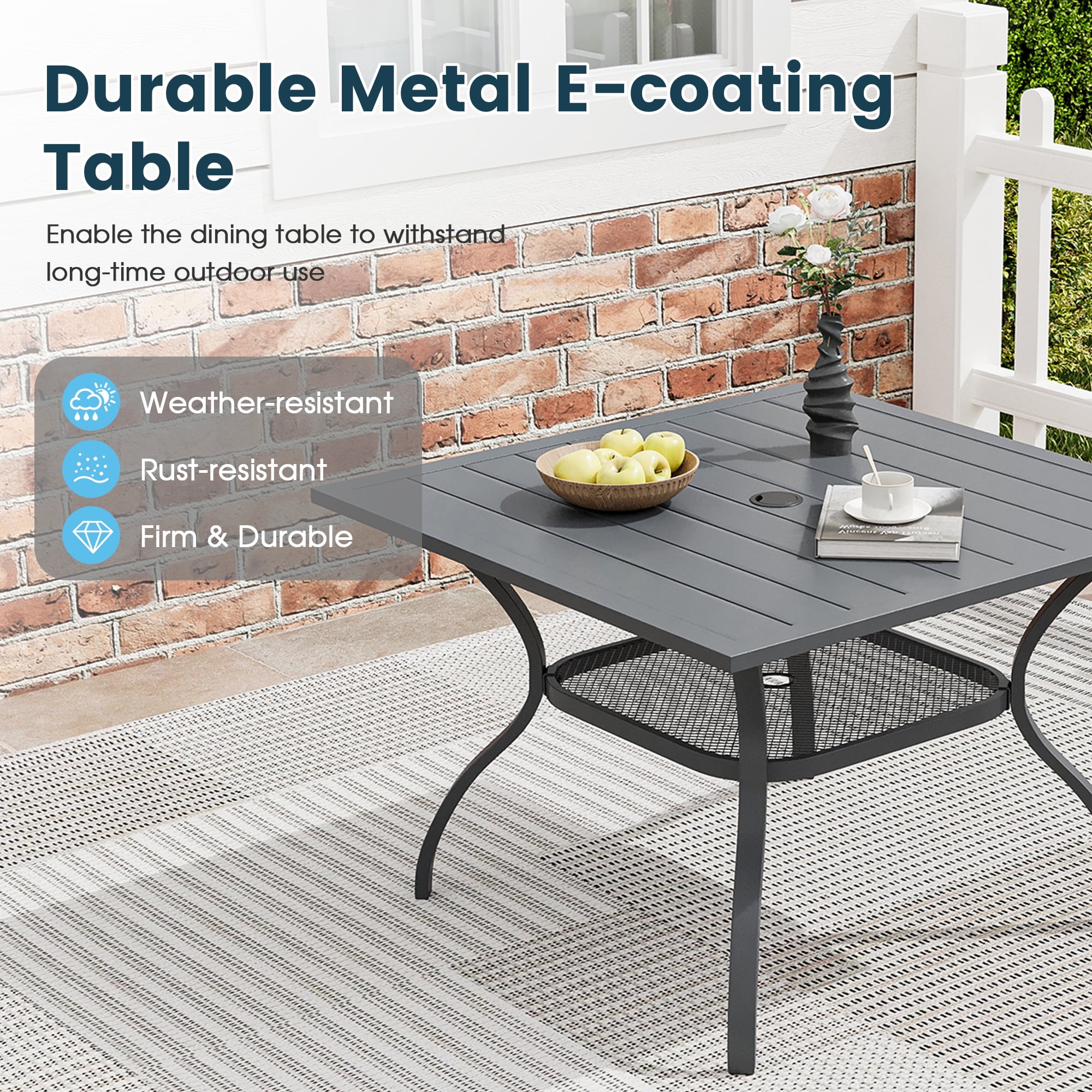 DIFY 5PCS Patio Dining Furniture Set, 38" Square Slatted Table and 4 Swivel Textilene Chairs