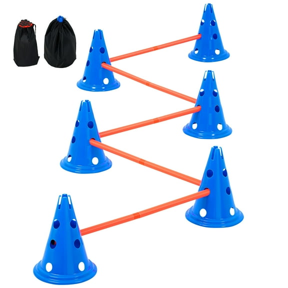 KFFKFF Canine Agility Jump Kit, Includes 6 Cones & 6 Rods, Adjustable Height Bar, Training Gear for Dogs, Comes with Cone Carry Bag, Perfect for Beginner Obstacle Courses