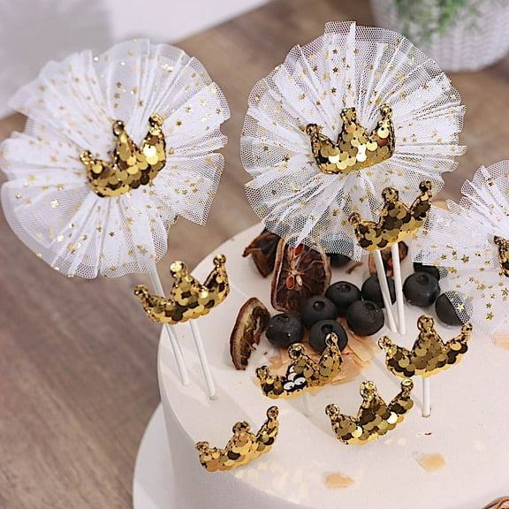 BalsaCircle 9 Gold White Mini Sequin Crown Cake Topper Decorationset Wedding Birthday Party