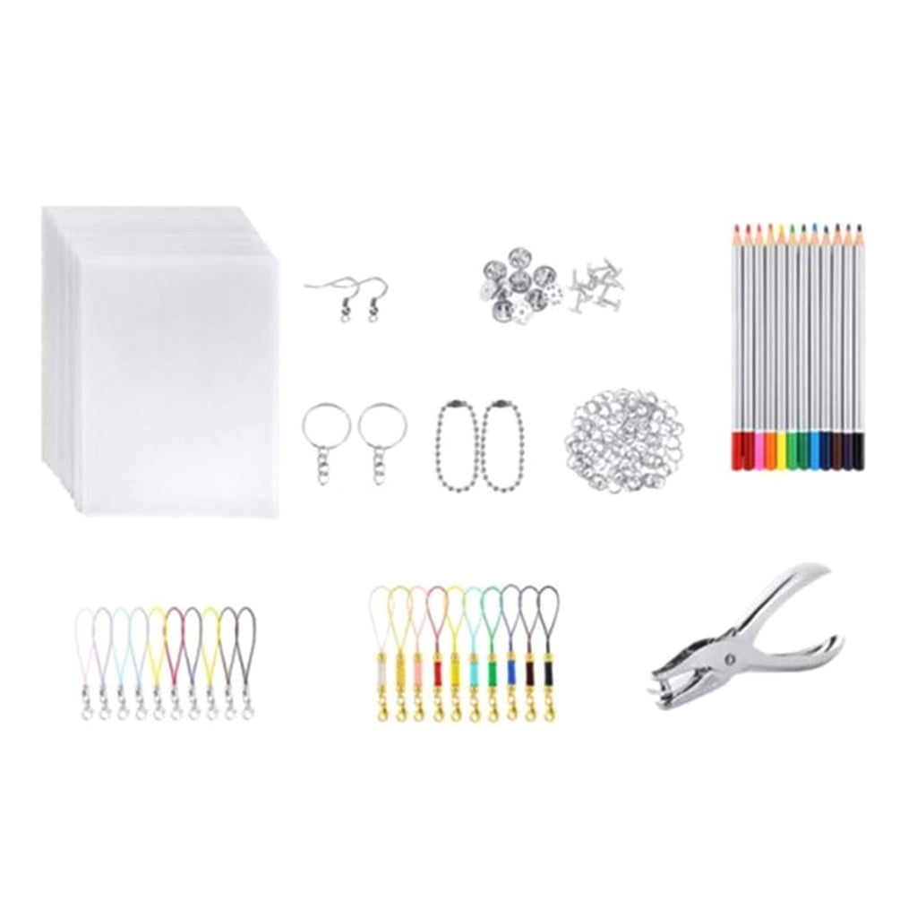 Heat Shrink Sheet Set with Colored Pencils, Earring Hooks, Keychain, Hole Punch