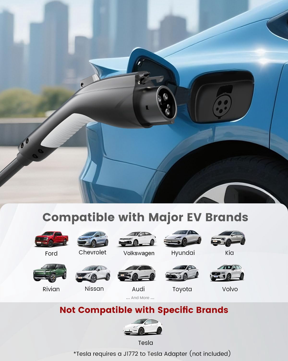 Level 2 EV Charger, 40A/9.6KW Portable & Home Electric Vehicle Charging Stations with 25ft Charging Cable, NEMA 14-50 Plug, Adjustable Current & Timing Delay, EV Charger Compatible with All J1772 EVs