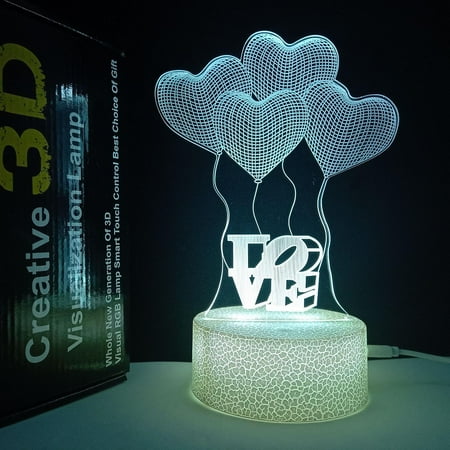 

Shxx Heart 3d Led Illusion Lamp Love Night Light Desk Lamp Remote And Touch Control 16 Colors B091-473