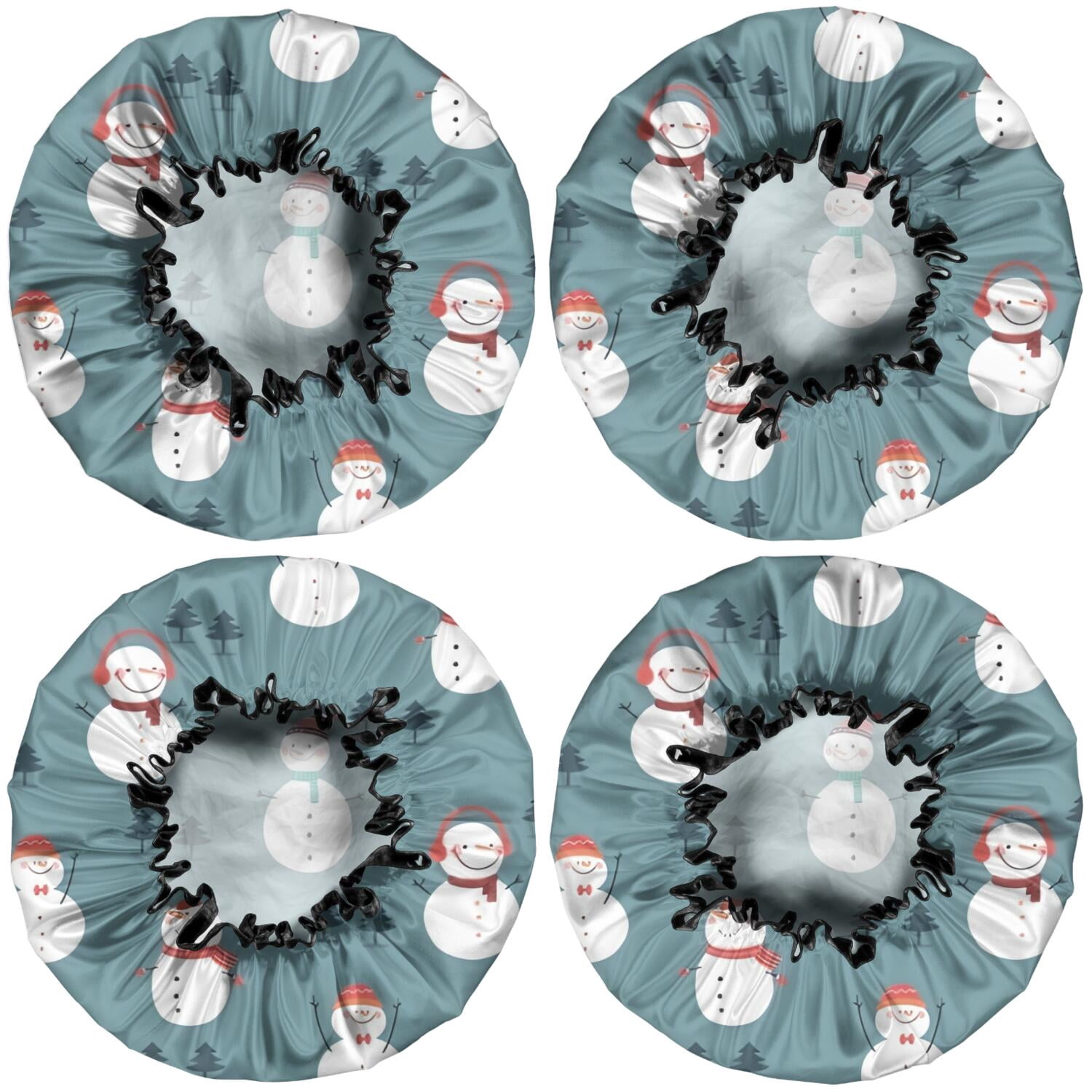 Shower Caps,Blue Christmas Snowman Pattern Waterproof Shower Cap for Women 4 Pieces,Double Reusable Hair Cover for Shower PEVA Elastic Stretch Hem