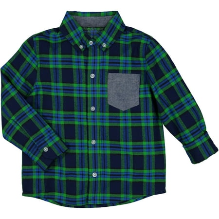 Boys Plaid Flannel - Boys' Blue And Lime Flannel Plaid Shirt