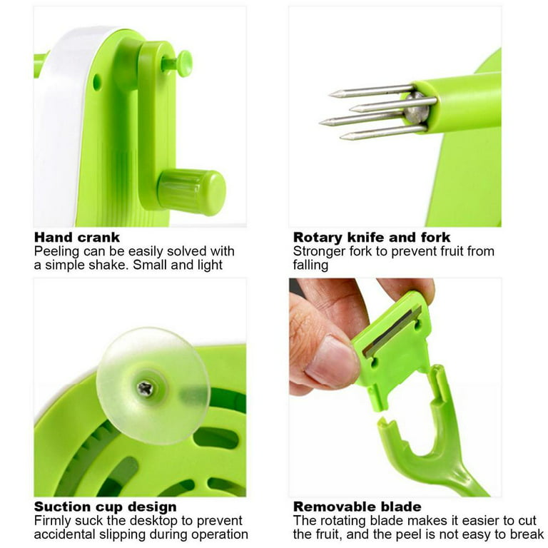 Safe and Efficient Fruit Peeling Tool, Hand Crank Peeler, Multifunctional  and Durable (Green)