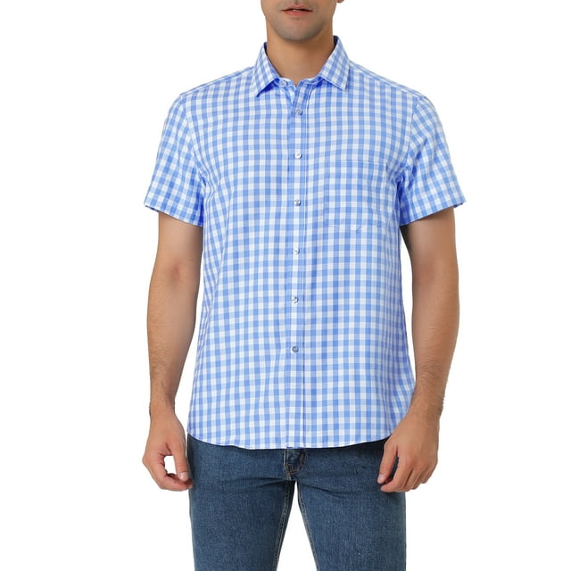 Unique Bargains Big & Tall Men's Shirts Short Sleeve Button Down Plaid Check Dress Shirts