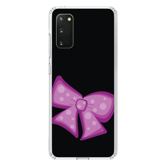 DistinctInk Clear Shockproof Hybrid Case for Galaxy S20 / S20 5G (6.2" Screen) - TPU Bumper, Acrylic Back, Tempered Glass Screen Protector - Pink Black Bow Ribbon - Cartoon Bows / Ribbons