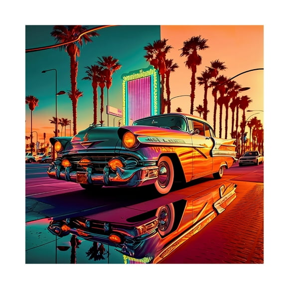 Canvas Wall Art - Ray Heere 'Las Vegas Strip Cadillac 15' Wall Art for Living Room, Bedroom, or Office Décor by Trademark Fine Art - 14 x 14 Inches - 14x14