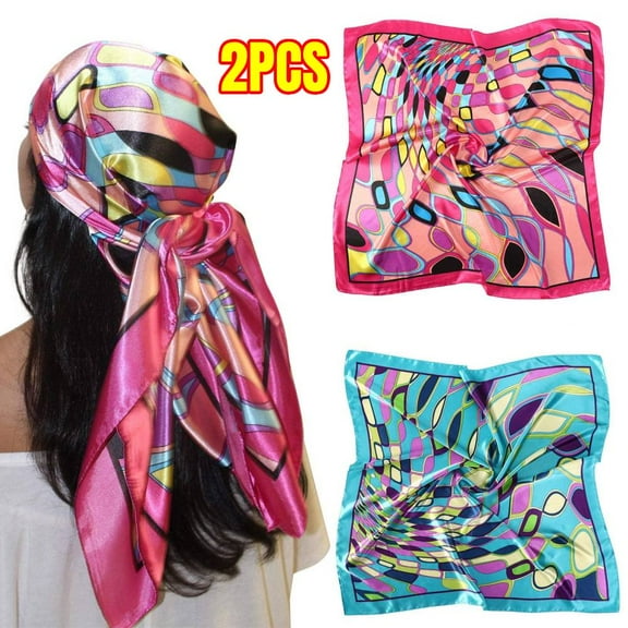 2 PCS Head Scarf 35” Large Satin Square -  Silk Like Floral Head Scarves Square Satin Hair Scarf Bandana for Women