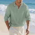 thumbnail image 2 of GUZOM Mens Long Sleeve Linen Henley Shirt Casual Regular Fit Button Tee with Pocket Breathable Lightweight Summer Tops Green,Size 2XL, 2 of 6