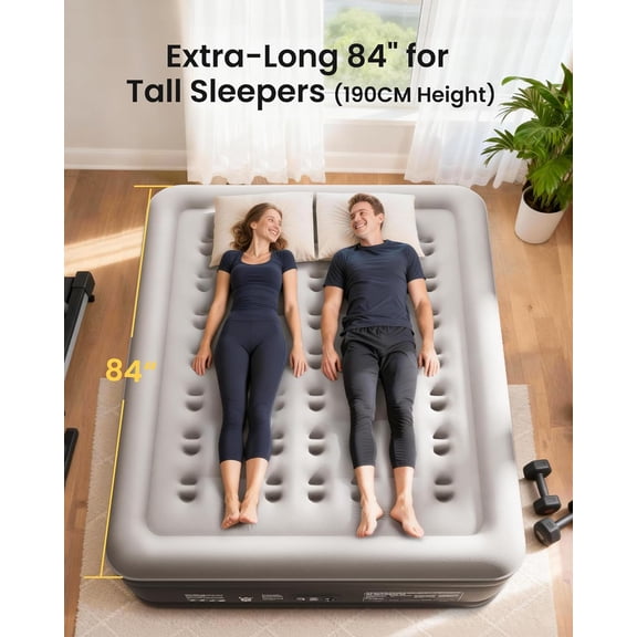 Cal King Air Mattress with Built in Pump, 18" Tall Inflatable Blow Up Bed, Luxury Comfort for People(190CM Height), Keep Feet from Dangling, Foldable & Portable Colchon inflables, Black