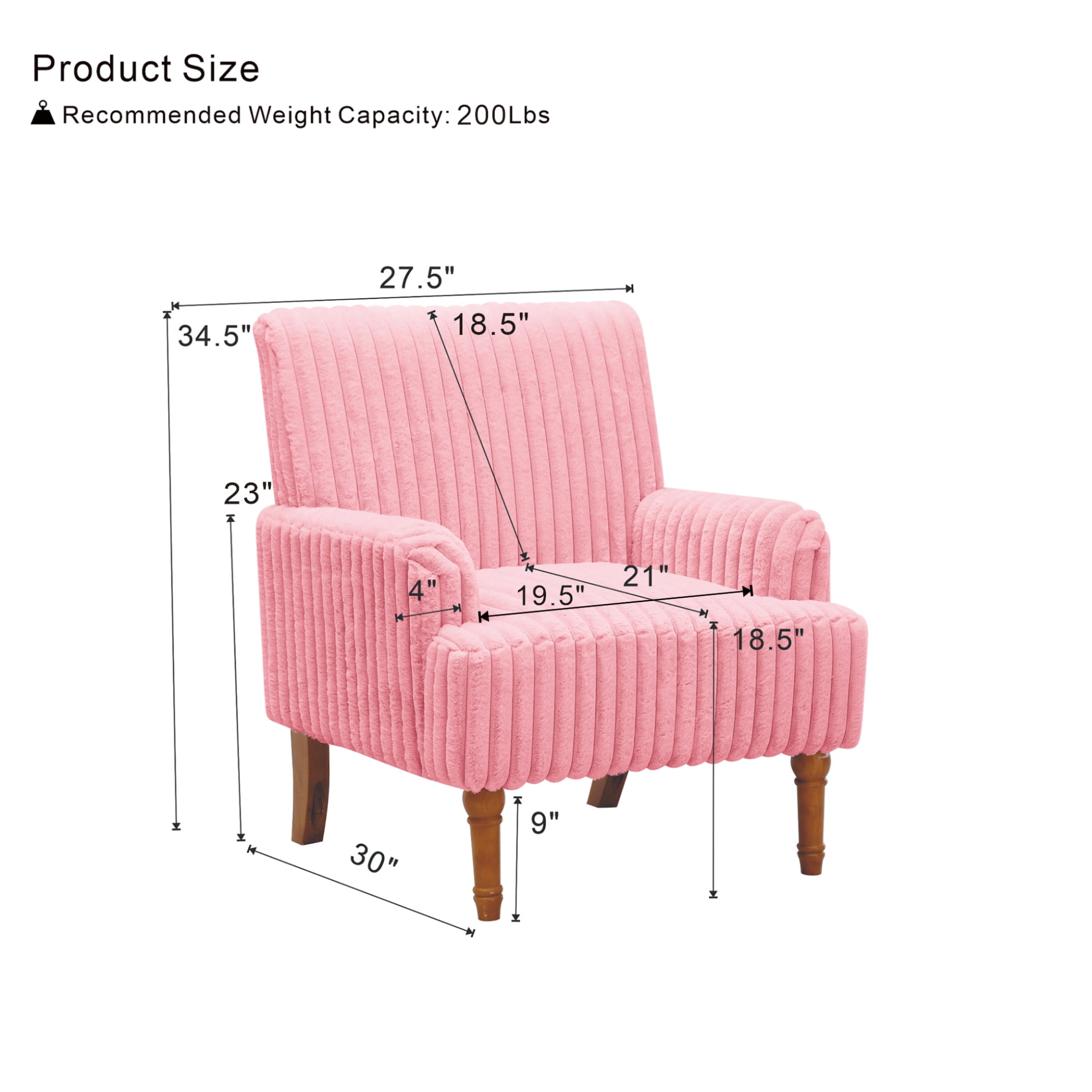 Leumius Modern Accent Chair with 9" Solid Wood Legs, Comfortable Upholstered Corduroy Armchair for Living Room Bedroom, Office Pink