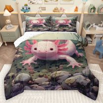 Homewish Ocean Animal Axolotl Bedding Comforter Set,Sea Salamander Twin Comforter Sets,Pink Brown Bedding Set For Girls Boys,Luxury Bedroom Decor Reversible,2pcs