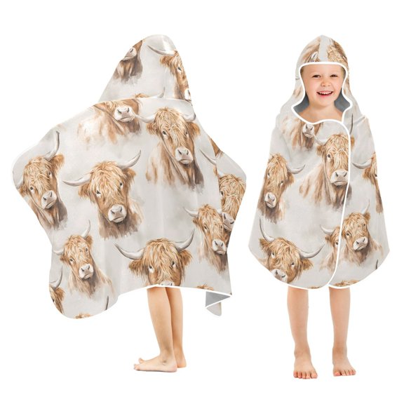 joogoo Highland Cattle Flower-w5 Kids Hooded Beach Towel Baby Bath Towel 23.5"x50"