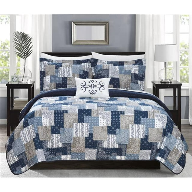 Chic Home Letizia 6 Piece Reversible Quilt Coverlet Set Embossed Patchwork Bohemian Paisley Print Quilted Design Bed in a Bag - Sheet Set Pillowcase Decorative Pillow Sham Included, Twin -