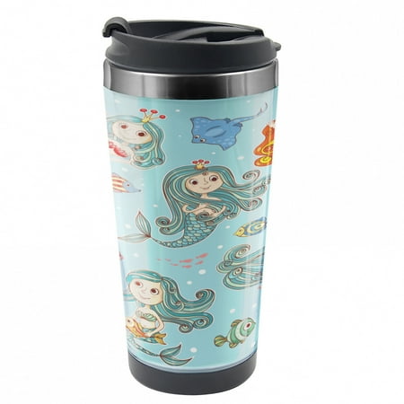 

Mermaid Travel Mug Marine Creatures Art Steel Thermal Cup 16 oz by Ambesonne