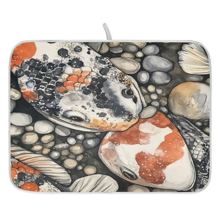 

Koi Fish and Pebbles Dish Drying Mat for Kitchen Quick Drying Absorbent Soft Durable 18 x 24