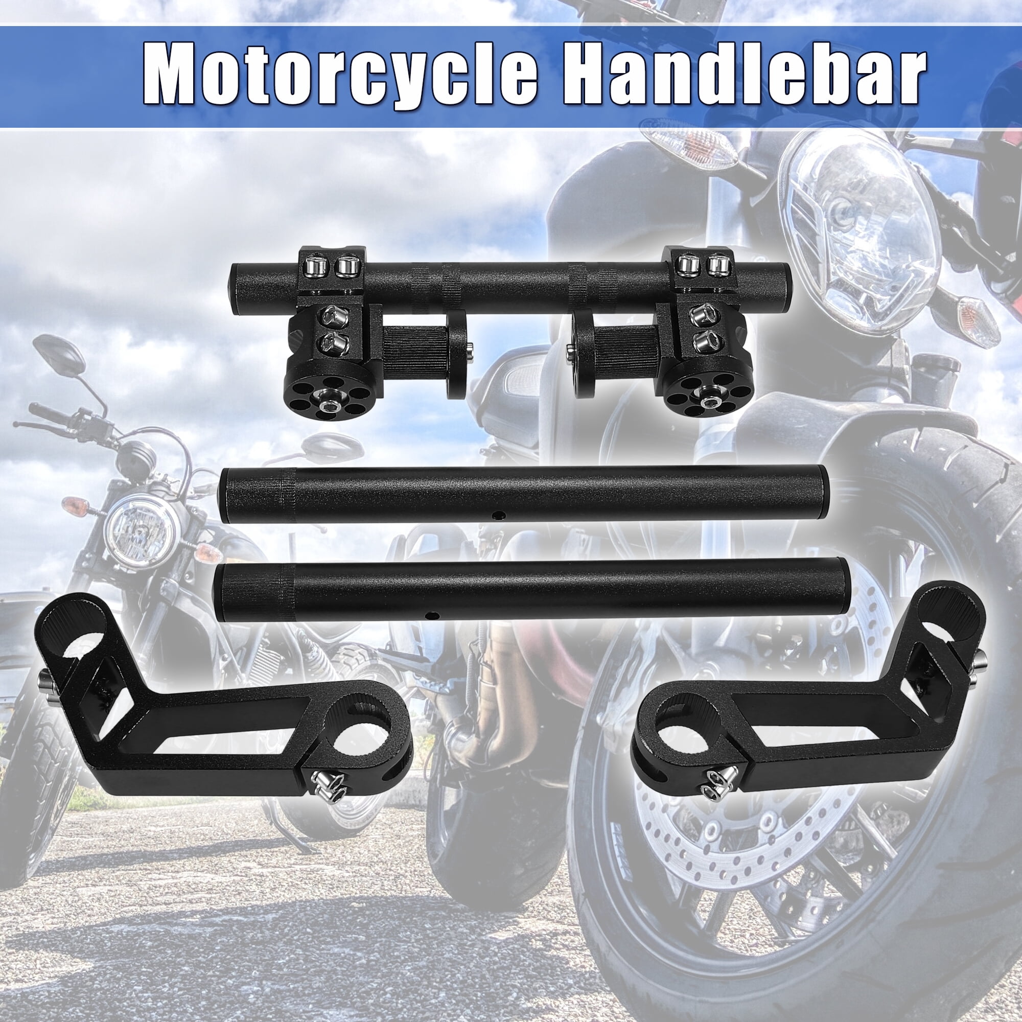 22mm 7/8" Motorcycle Handlebar Adjustable Set with 2 Extend Bar Connection Part Black