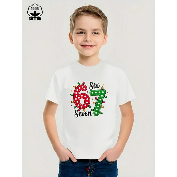 Christmas Light 67 Six Seven Graphic Kid T-Shirt Casual  Style With 100% Cotton Fabric,Suitable For Boys And Girls,Size From 3T-13Y,Ideal Gift For Kids