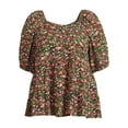 thumbnail image 3 of Terra & Sky Women's Plus Size Puff Sleeve Square Neck Babydoll Top, 3 of 5