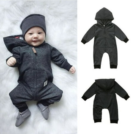 Toddler Baby Boy Warm Infant Romper Jumpsuit Bodysuit Zippered Hooded ...