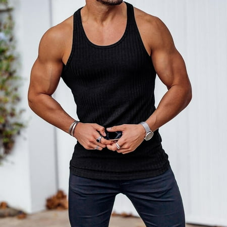 

KDJ Workout Tanktop Muscle Guys Gym Sleeveless Bodybuilding Stringer Top Men Vest