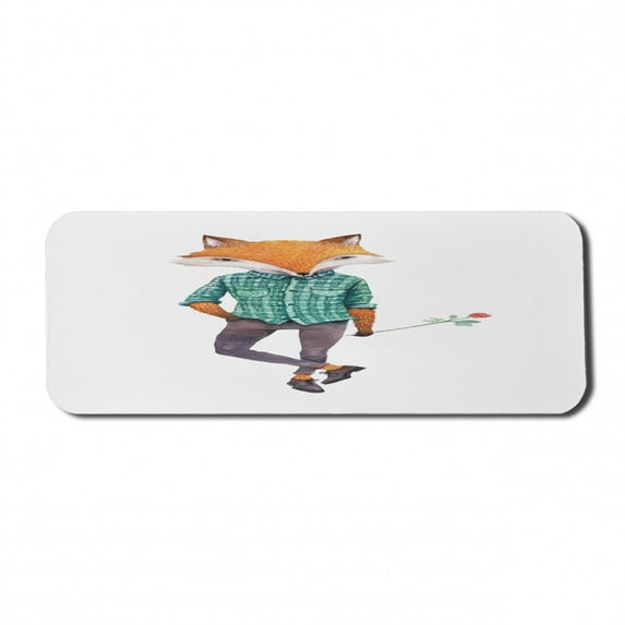 Cartoon Computer Mouse Pad, Charismatic Mr. Fox Holding a Single Rose Drawing, Rectangle Non-Slip Rubber Mousepad Large, 31" x 12" Gaming Size, Multicolor, by Ambesonne