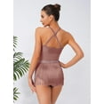thumbnail image 4 of YiZYiF Womens Shiny Jazz Latin Dance Leotard Tassel Bodysuit Stage Shows Dancing Party Dress Dusty Pink XL, 4 of 6