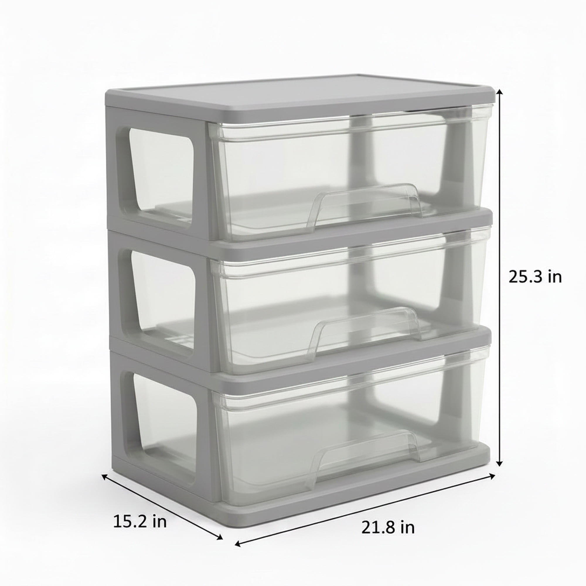 Starplast 3-Drawer Organization Tower Wide Storage Cart, Silver Plastic