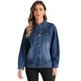 thumbnail image 4 of DARING DIVA Women's Vintage Button Down Long Sleeve Denim Jacket L Blue, 4 of 6