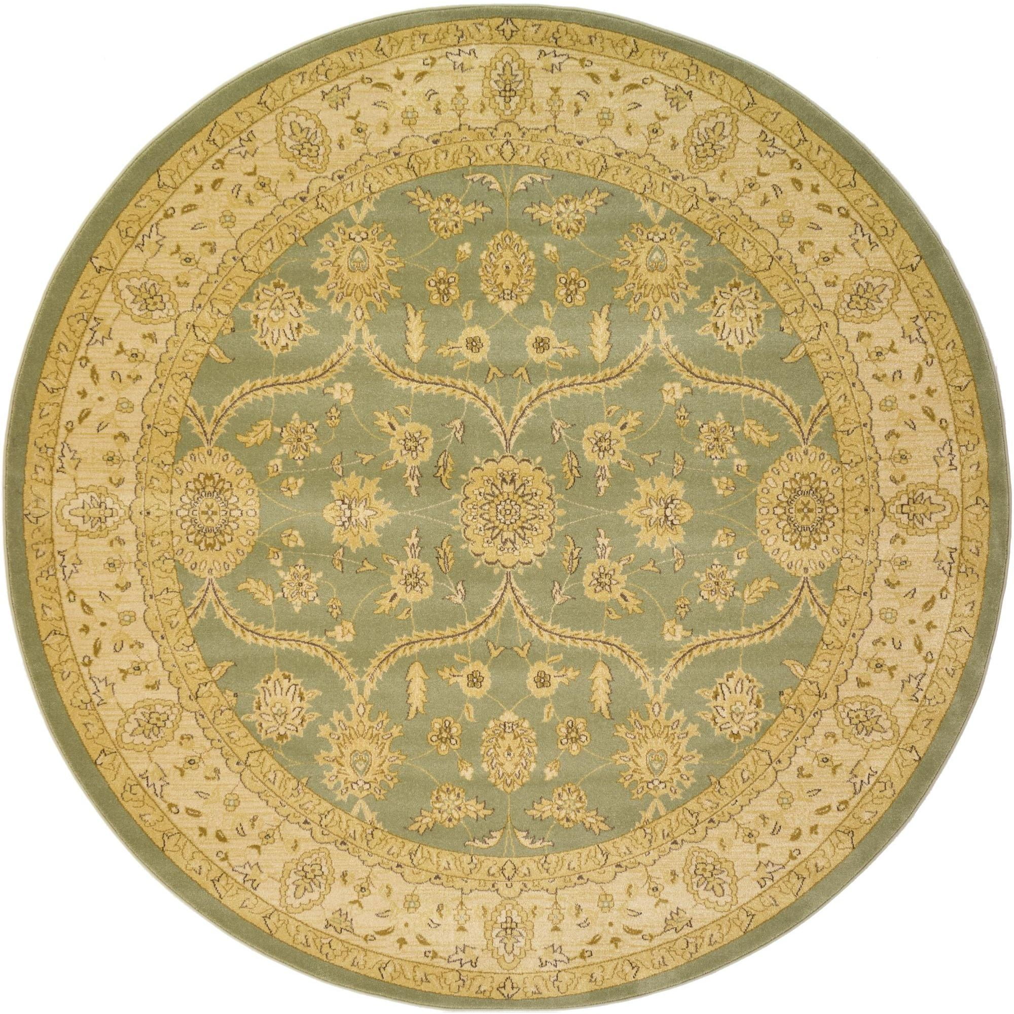 Unique Loom Edinburgh Round Floral Traditional Area Rugs, Green