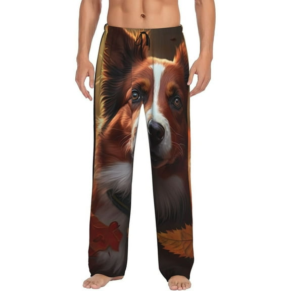 Hirioo Cute Maple Leaf Puppy for Men's PJ Pajama Pants Sleep Pants Men's Home Trousers with Pockets,S-3XL-Small