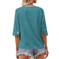 thumbnail image 2 of Summer Solid Color Women V-neck Casual T-shirt Half Sleeve Simple Tops, 2 of 3