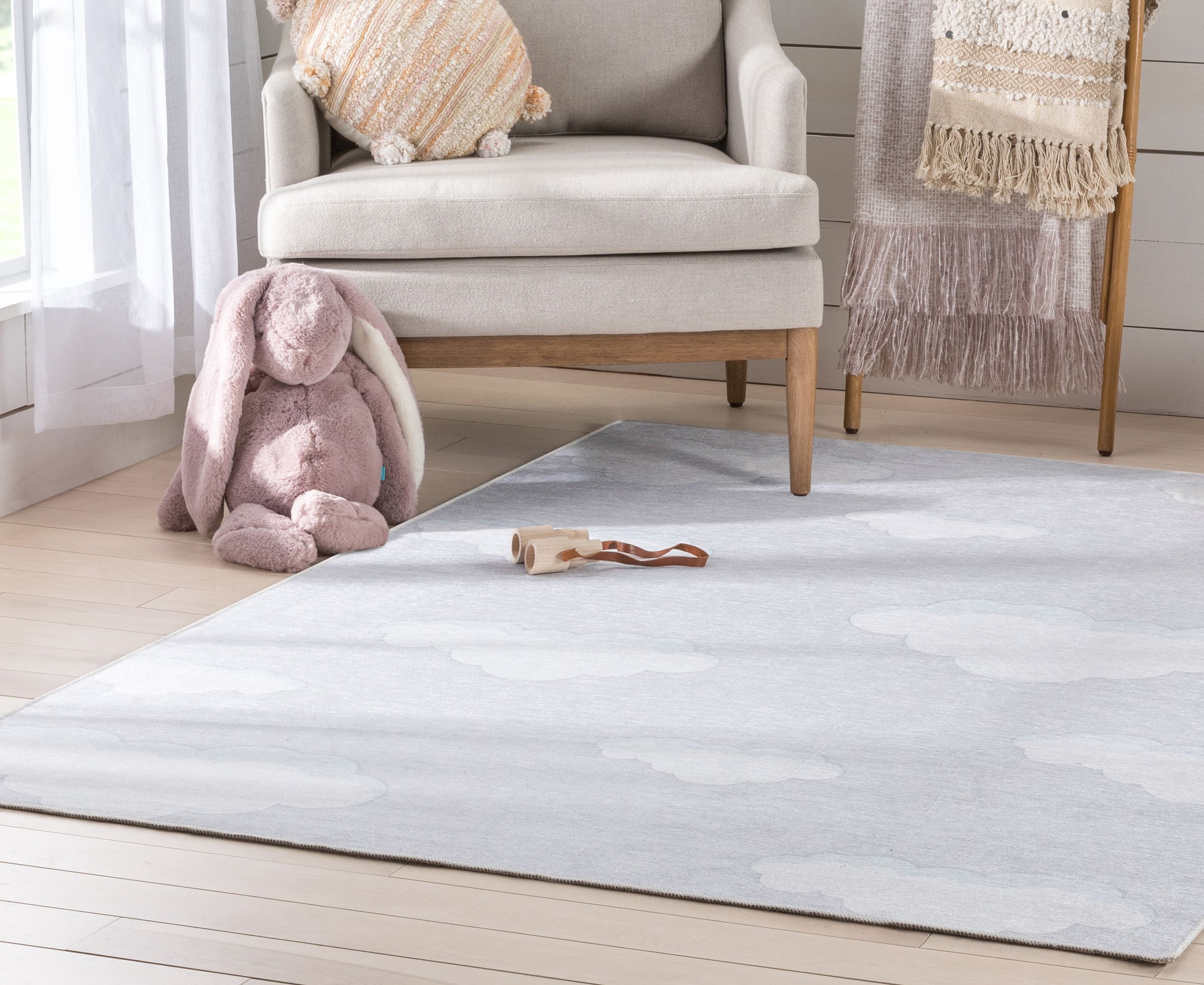 Well Woven Kids Rugs Cloud 9 Modern Grey Printed Distressed Machine Washable 5' x 7' Area Rug