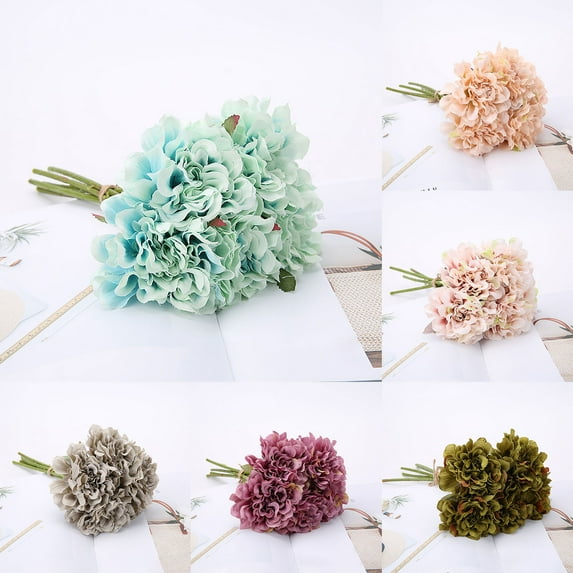 Happy date 2 Bunches Artificial Flowers 5-Head Chrysanthemum Bundle Fake Plants Wedding Bridle Bouquet Indoor Outdoor Home Kitchen Office Table Centerpieces Arrangements Christmas Decor
