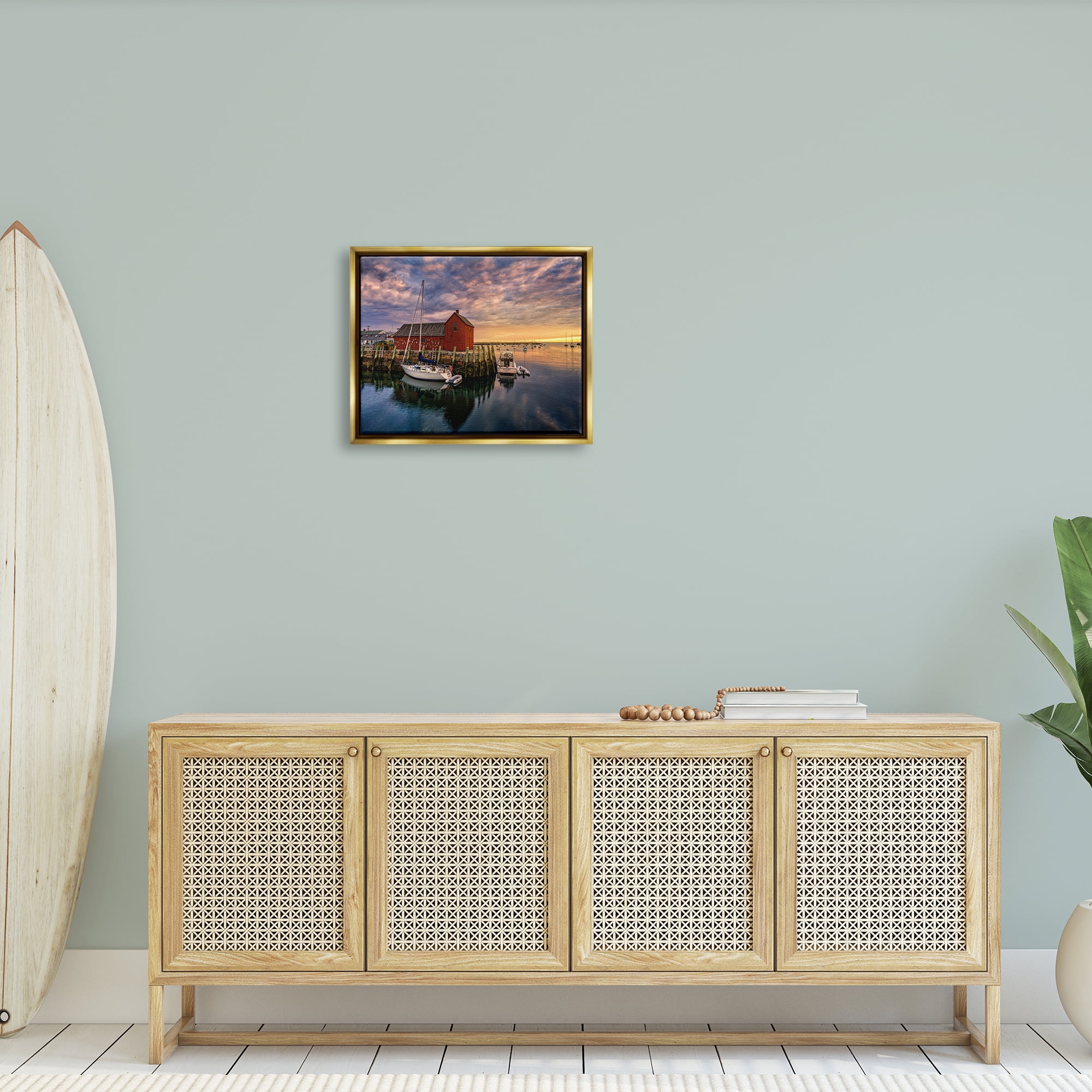 Stupell Docked Boats Marina Harbor Photography Landscape Photography Gold Floater Framed Art Print Wall Art