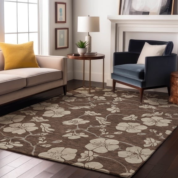 Addison Rugs Mayfield Premium Machine Washable Transitional Floral Brown Rectangle Rug, 8' x 10'