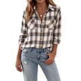 thumbnail image 3 of Stralyhd Buffalo Plaid Shirts for Women Button Down Fall Casual Long Sleeve Trendy Lightweight Womens Tops Khaki S, 3 of 5
